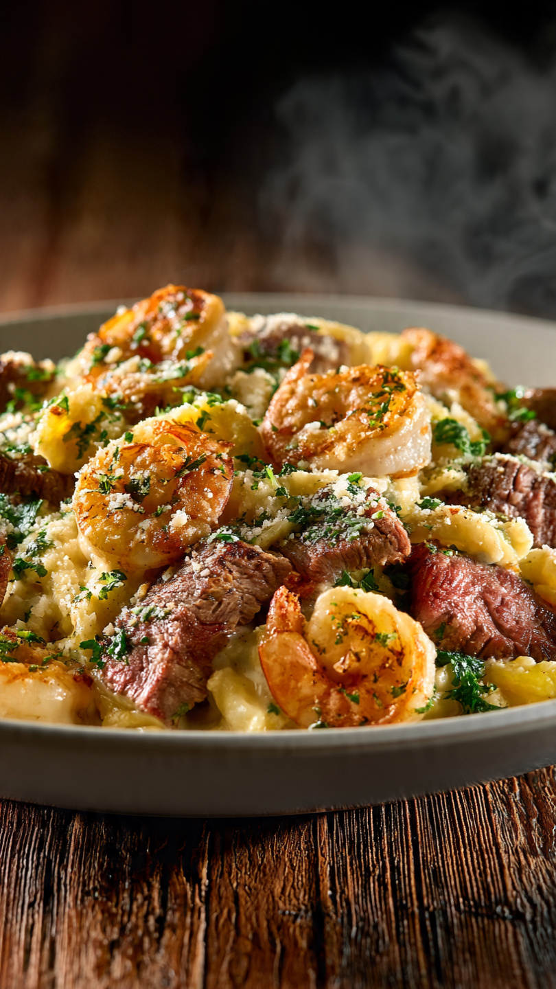 Cajun Steak and Shrimp Pasta with Creamy Alfredo Sauce