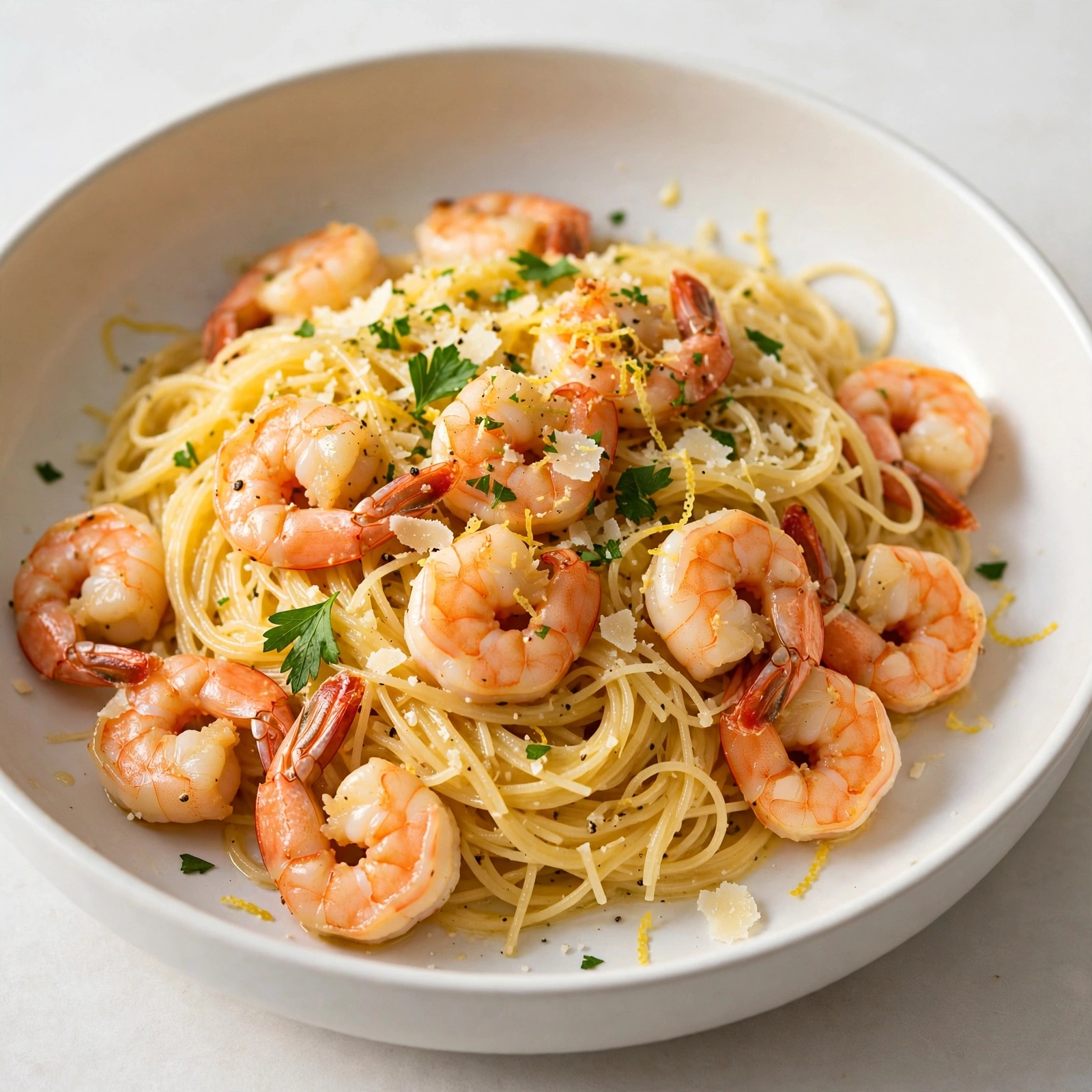 Lemon Parmesan Angel Hair Pasta with Shrimp