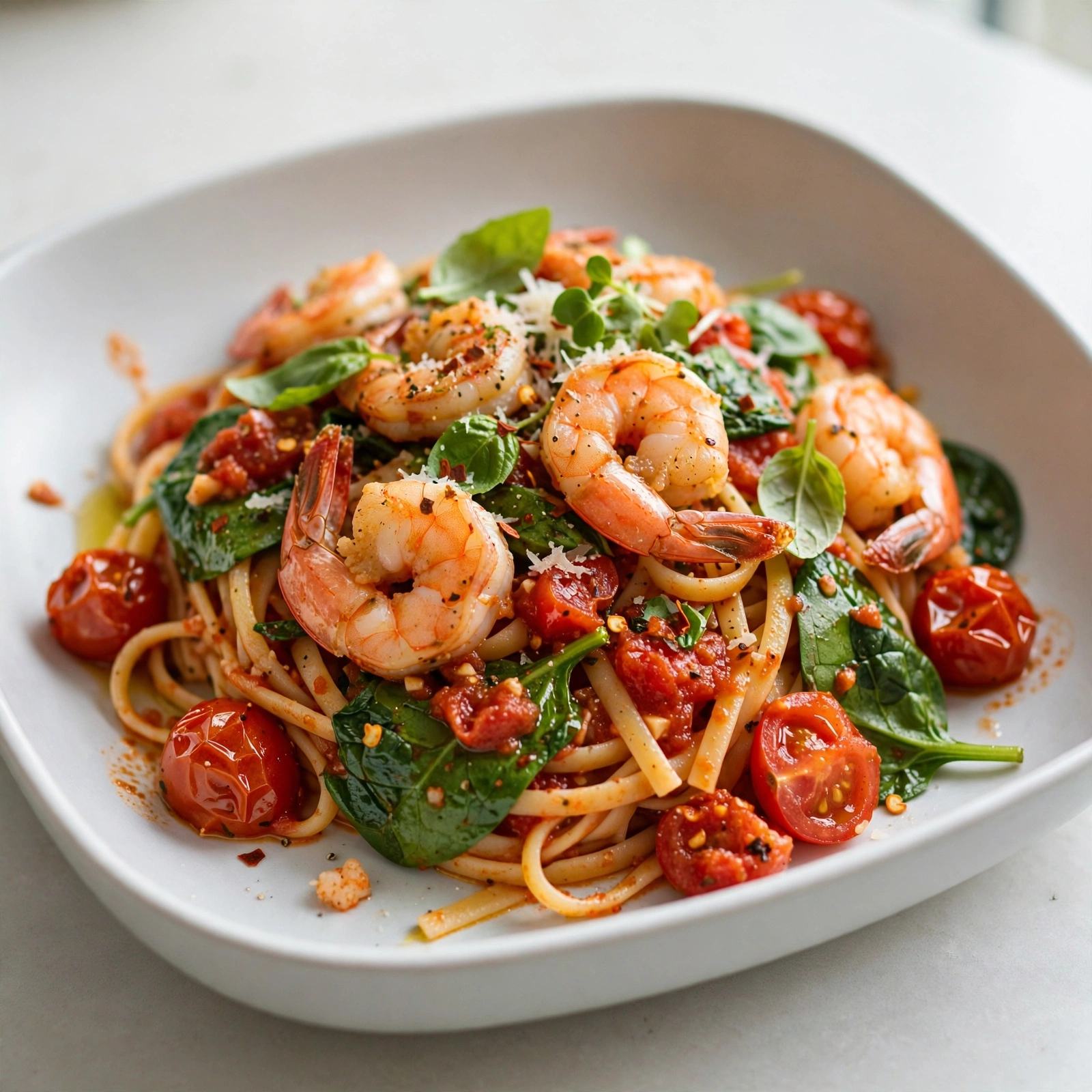 Tomato Spinach Shrimp Pasta